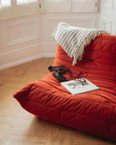 Ligne Roset Togo Sofa Couch Fiber Leather Orange photo review