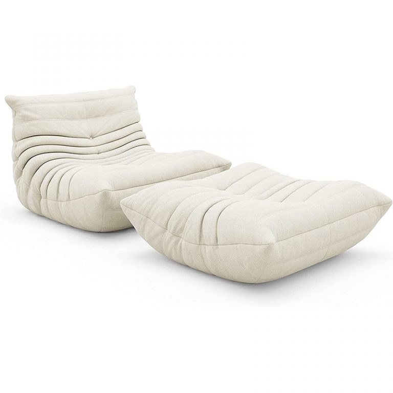 Ligne Roset Togo Sofa Bouclé Fabric White With Ottoman