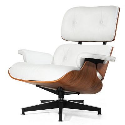 eames lounge chair white aniline leather & walnut