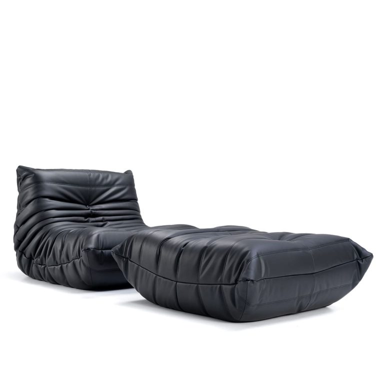 Caterpillar Sofa Couch Fiber Leather Black with ottoman