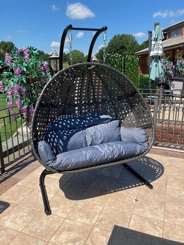 Outdoor Patio Wicker Swing Hanging Double Egg Chair with Stand, 2 person, JS-00010-SDY photo review
