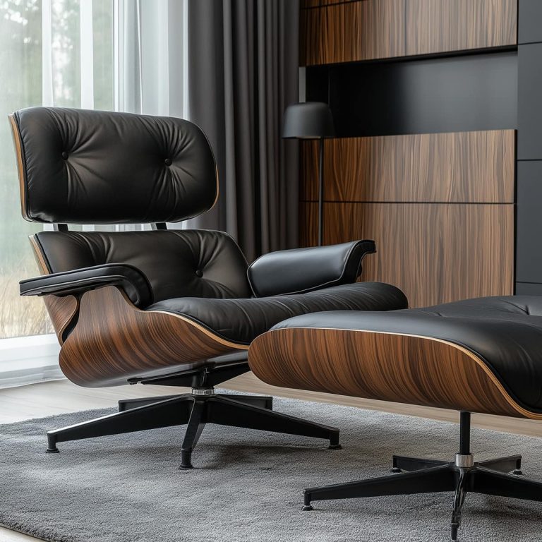 Ultra Premium Version CurverK Lounge Chair Palisander Wood & Black Leather