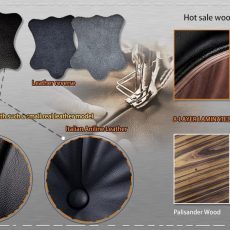Palisander wood, Walnut wood, Asd wood, Top grain leather imported from Italy! Hot models of wood grain color